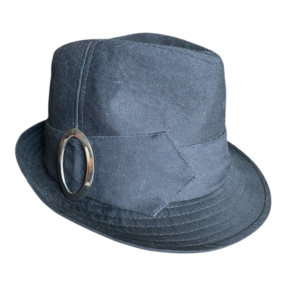 UNISEX Classic Black Fedora w/ Silver Tone Buckle 100% Cotton Size Medium